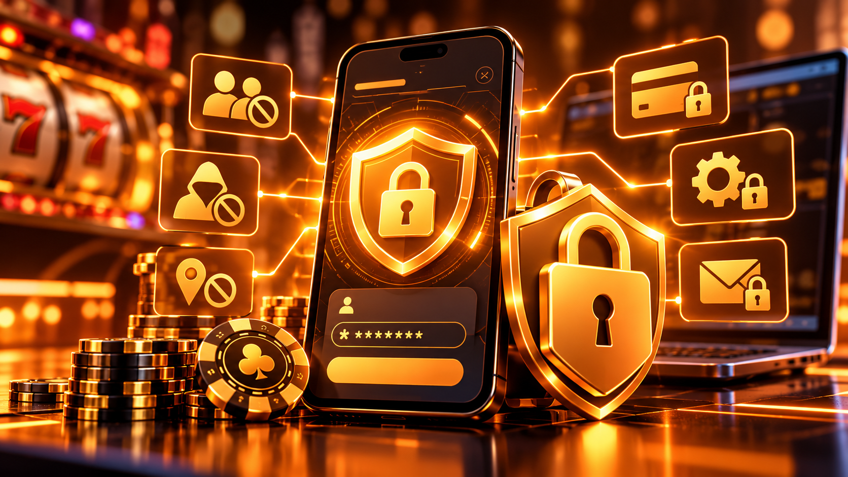 Online account security illustration featuring password protection and secure login